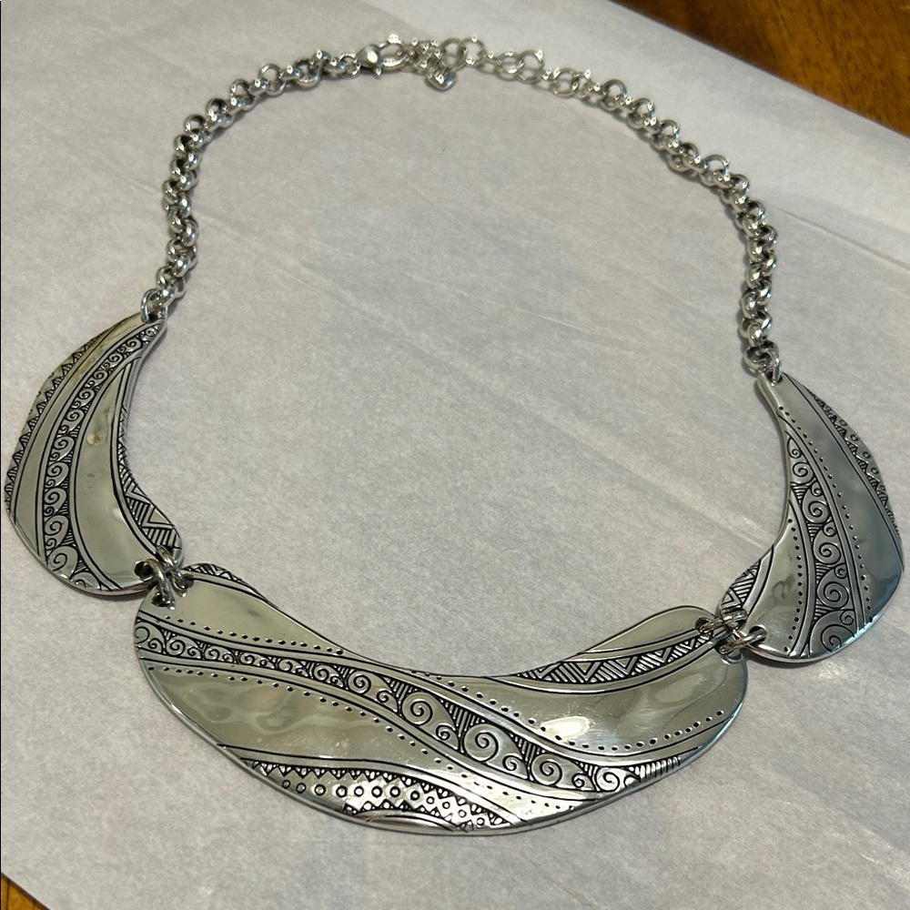 Stunning BRIGHTON Elegant  Large Silver Tone Tribal Scroll Collar Necklace